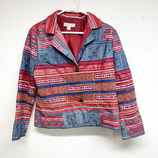 Coldwater Creek Womens Blazer Jacket Southwestern Boho Denim Artsy Multi 10P