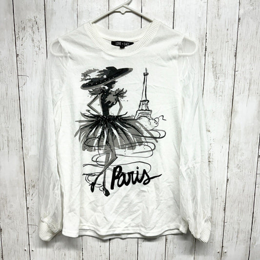 Love + Lace Sweater Womens S Beige Lovely Paris Themed Sequins Eiffel Tower