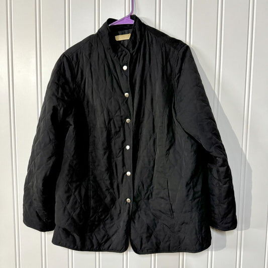 Kate Hill Jacket Button Down Quilted 100% Polyester Pocket Black Size L