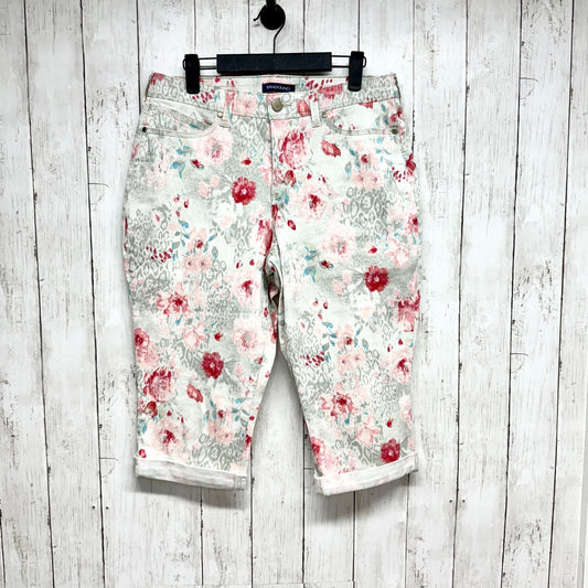 Bandolino Shorts Women Size 10 Simone Skimmer Floral Bermuda Cuffed Hem Zip Fly