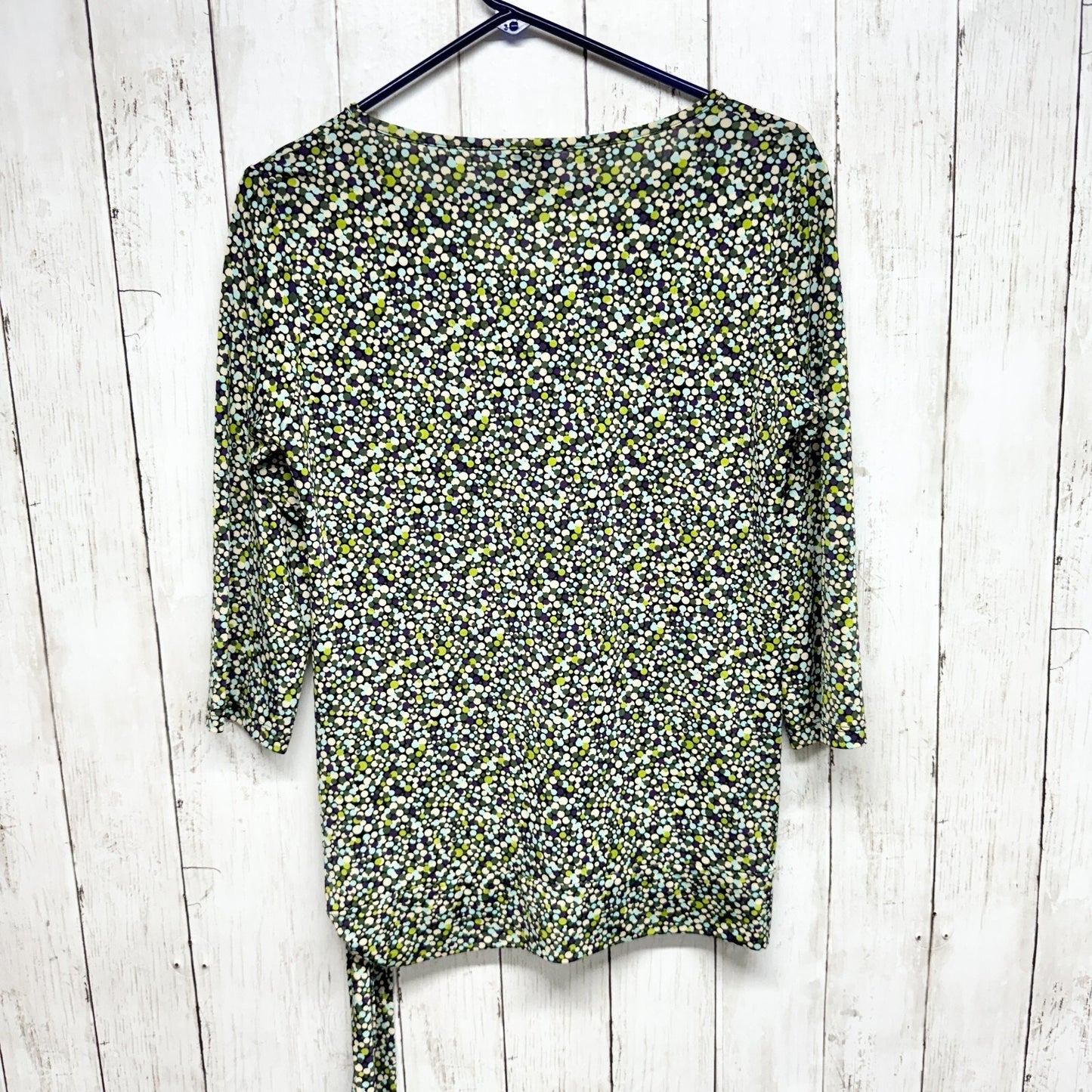 OLIAN Top Women Size Long Sleeve Multi Colored Polka Dot Side Tied Shirt Swoop