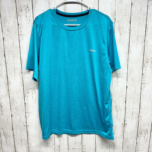 REEBOK Shirt Mens Size Large Blue Short Sleeve Polyester Athletic Fitting Hiking