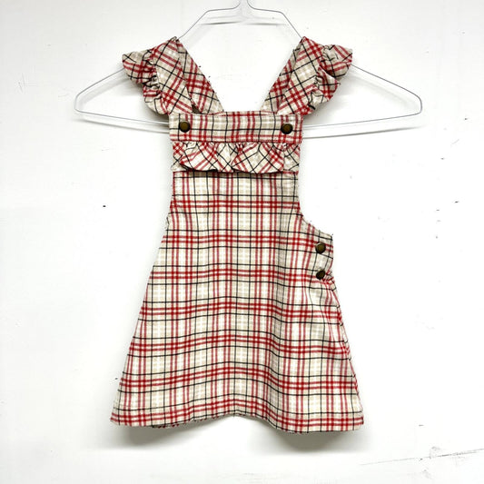 Max Studio Holiday Plaid Outfit Button Overall Dress Girls Size 3T