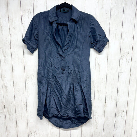 Cynthia Rowley Dress Women Size XS 100% Silk Navy Bleu Short Sleeve Deep V Neck