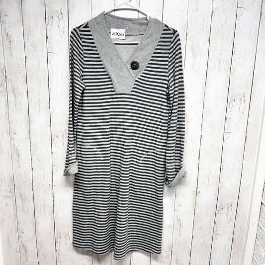 Soft Surroundings Dress Women Size XS Gray Black Stripe V-Neck Long Sleeve Midi
