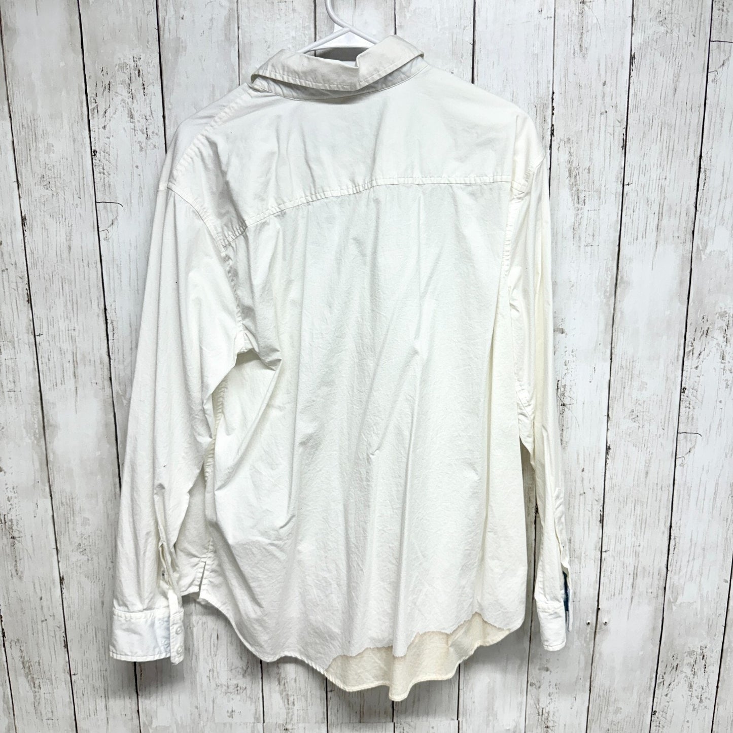 CROWN & IVY Shirt Women Size L Button Down Long Sleeve White Cotton Collar Top