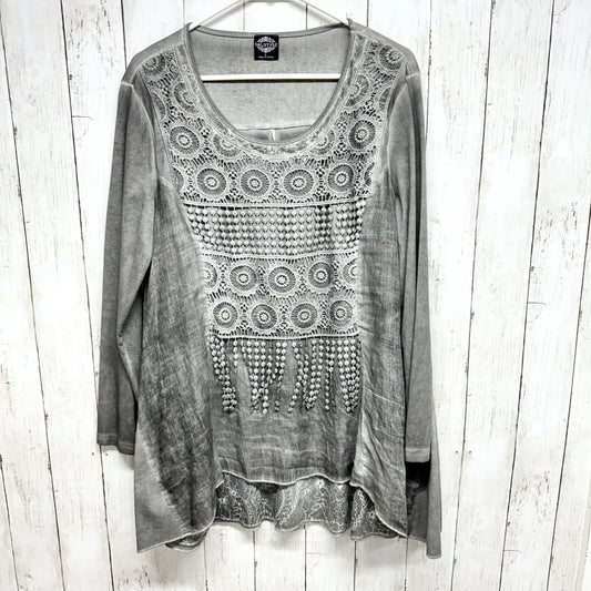 Cal Style Tunic Top Blouse Women Large Lagenlook Boho Gray Layered Crochet Boho