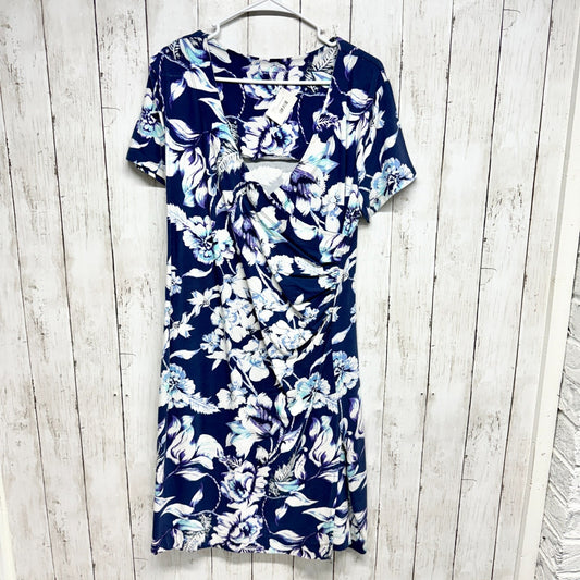 Soft Surroundings Petite Blue White Floral Cap Sleeve Faux Wrap Style Midi Dress