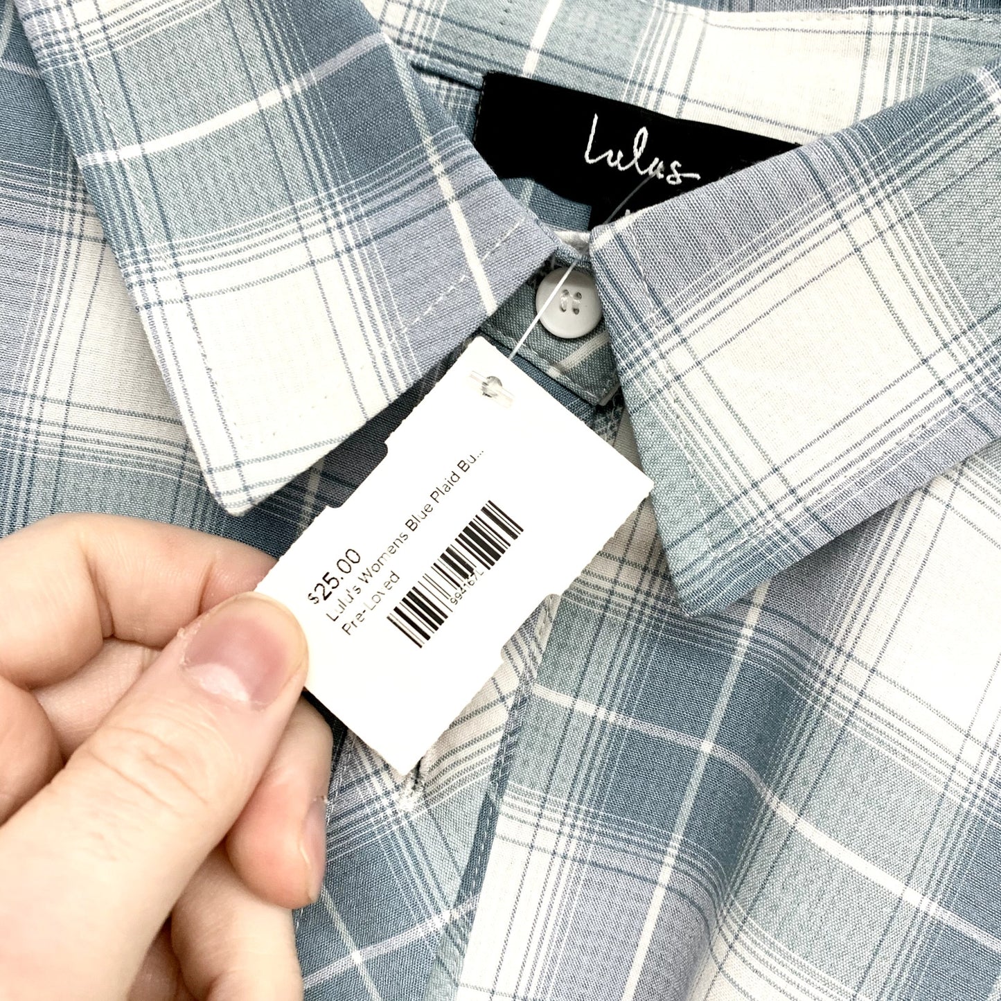 Lulus Shirt Women Size M Button Down Long Sleeve Blue Plaid Polyester Western