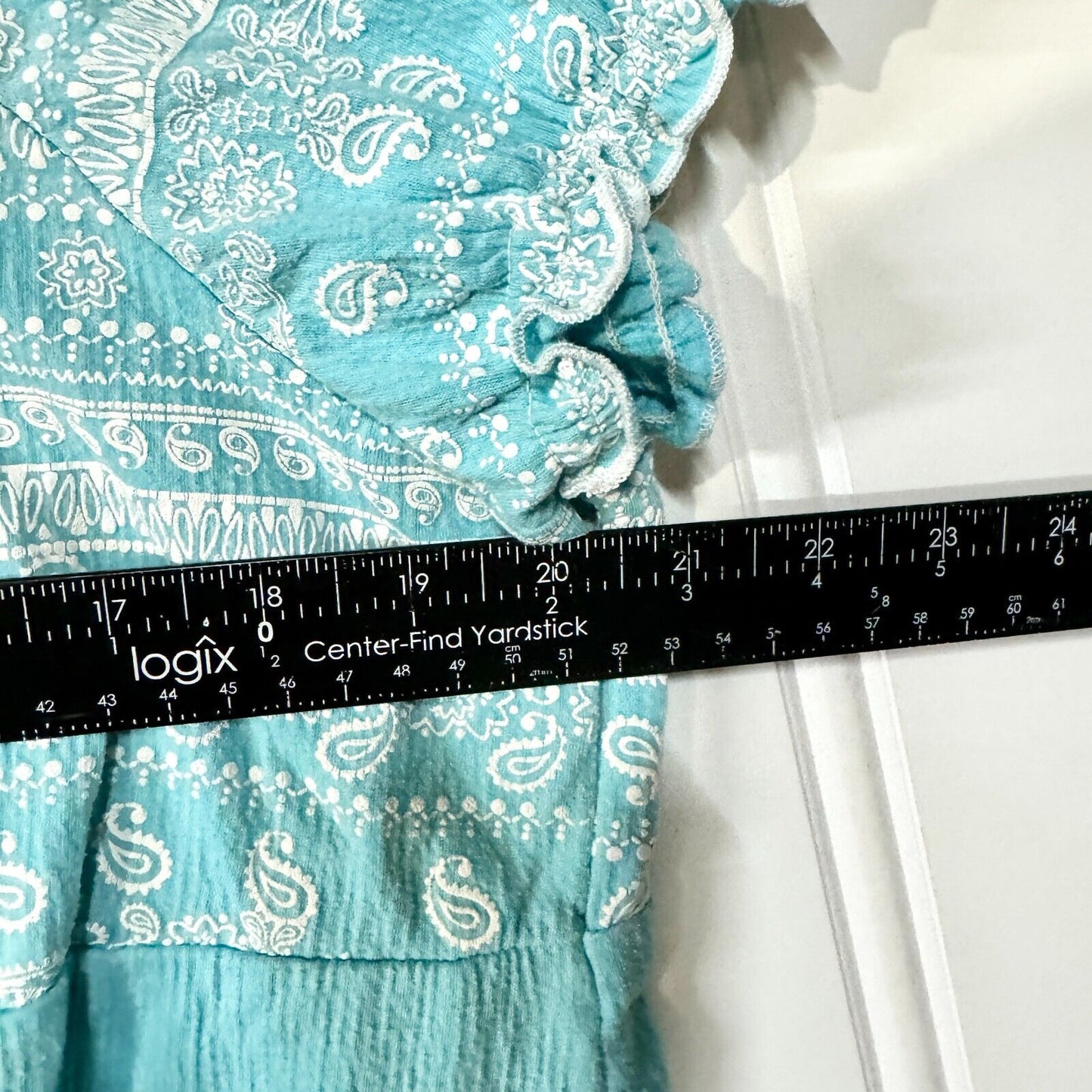 Cato Shirt Blue Embroidered Short Sleeve Squared Neck Cotton Size 22/24W