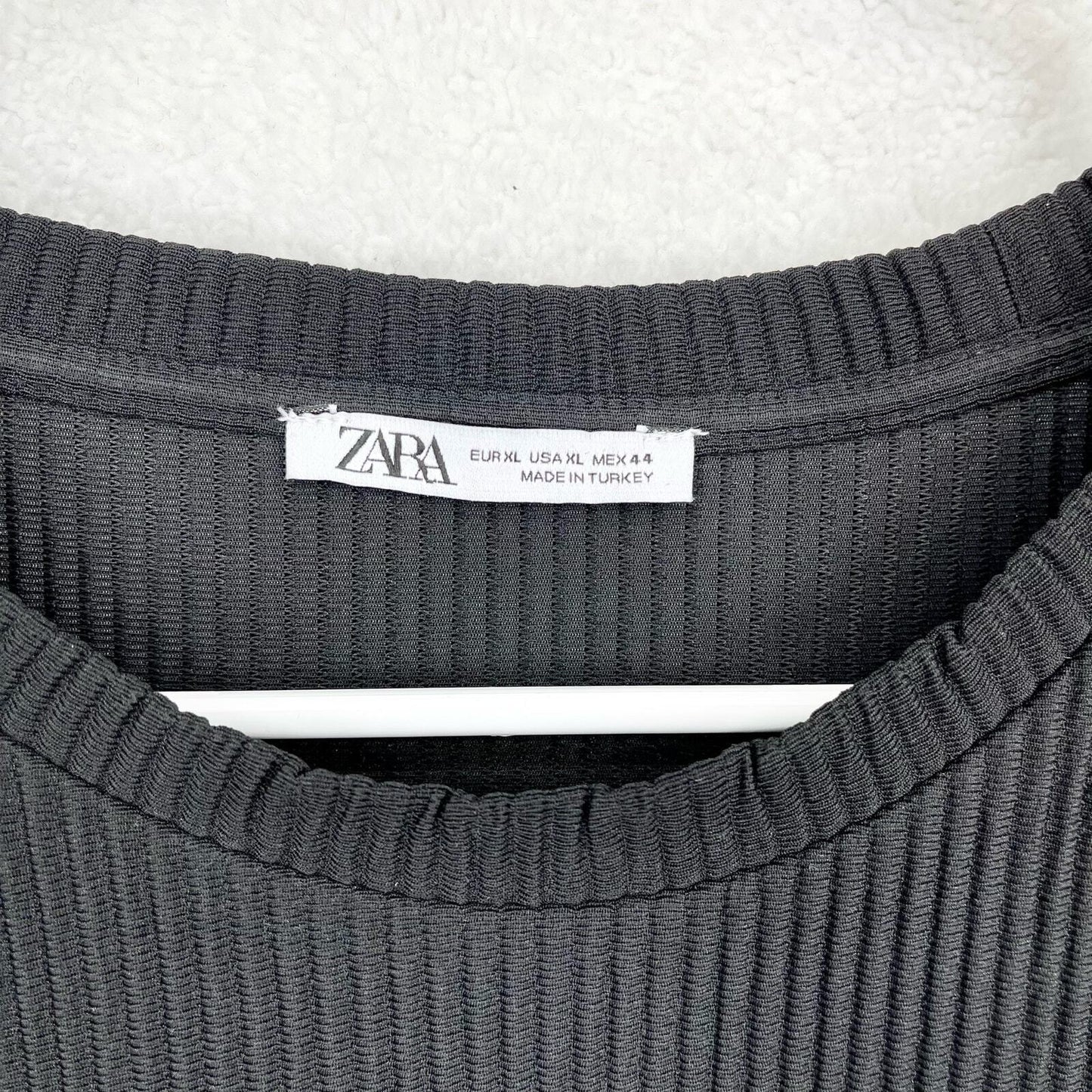 ZARA Tunic Women Size XL Oversized Ribbed Short Sleeve Crewneck Shirt Dress