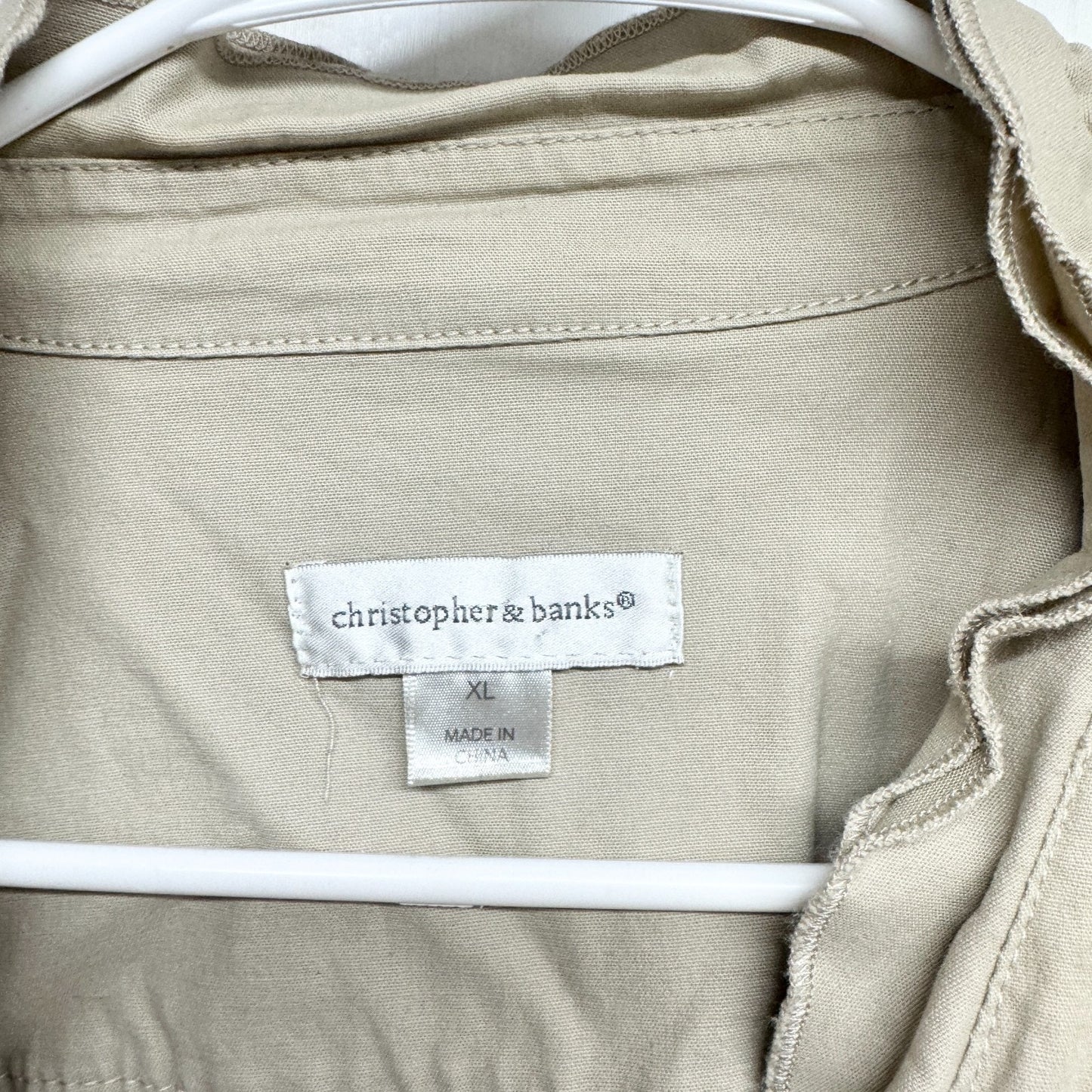 Christopher & Banks Jacket Women XL Tan Collared Utility Pockets Casual Rugged
