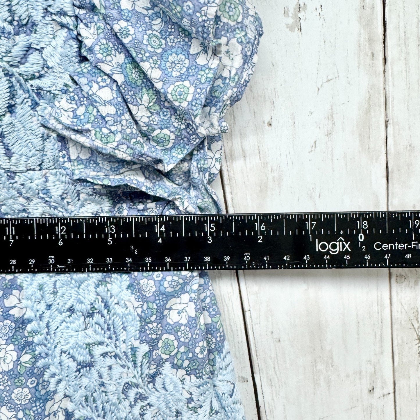 J. Marie Dress Women Size XS Blue Tiered Embroidered Midi Flutter Sleeve Pockets