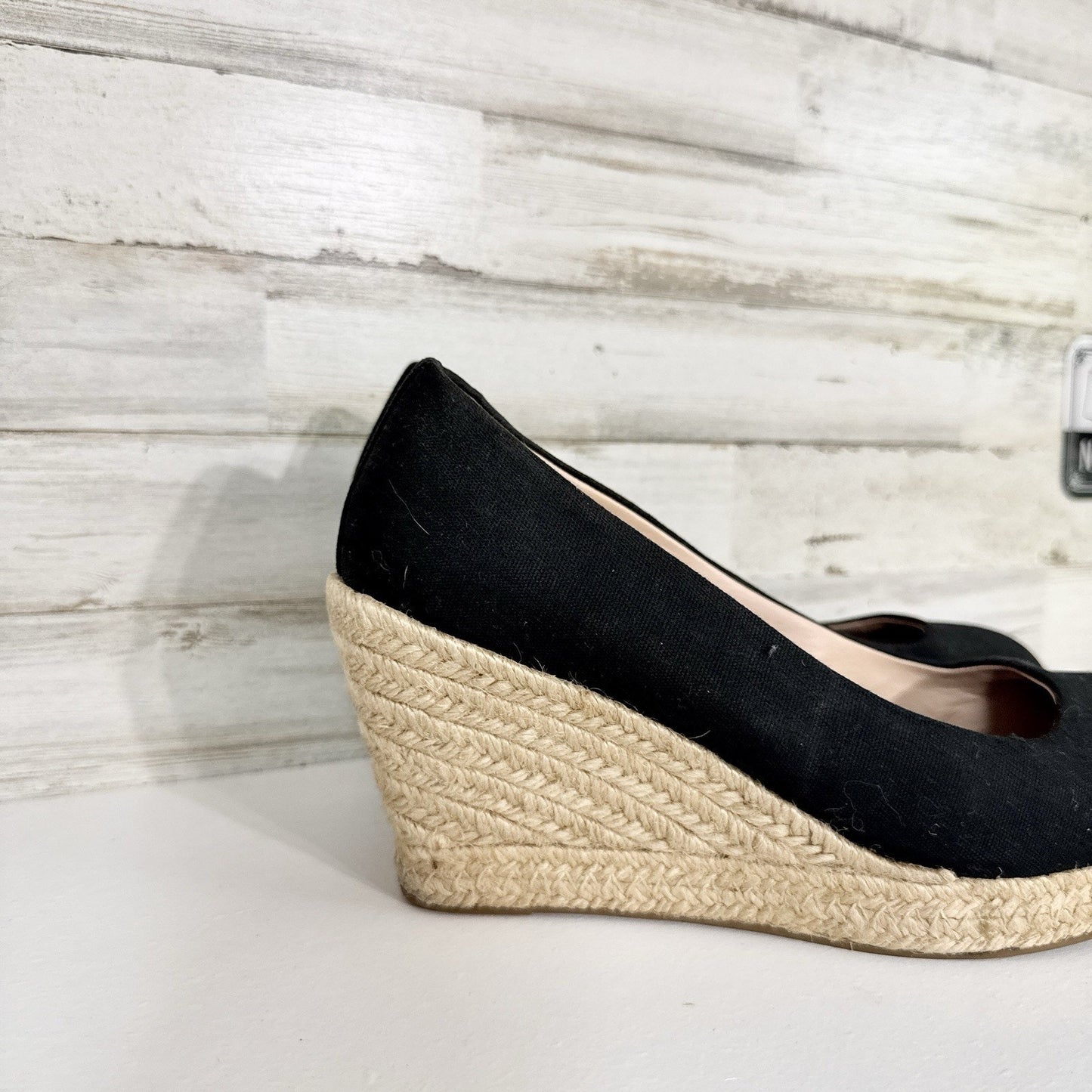 J. Crew Shoes Women Size 7 Black Canvas Wedge Espadrille Jute Slip On Casual