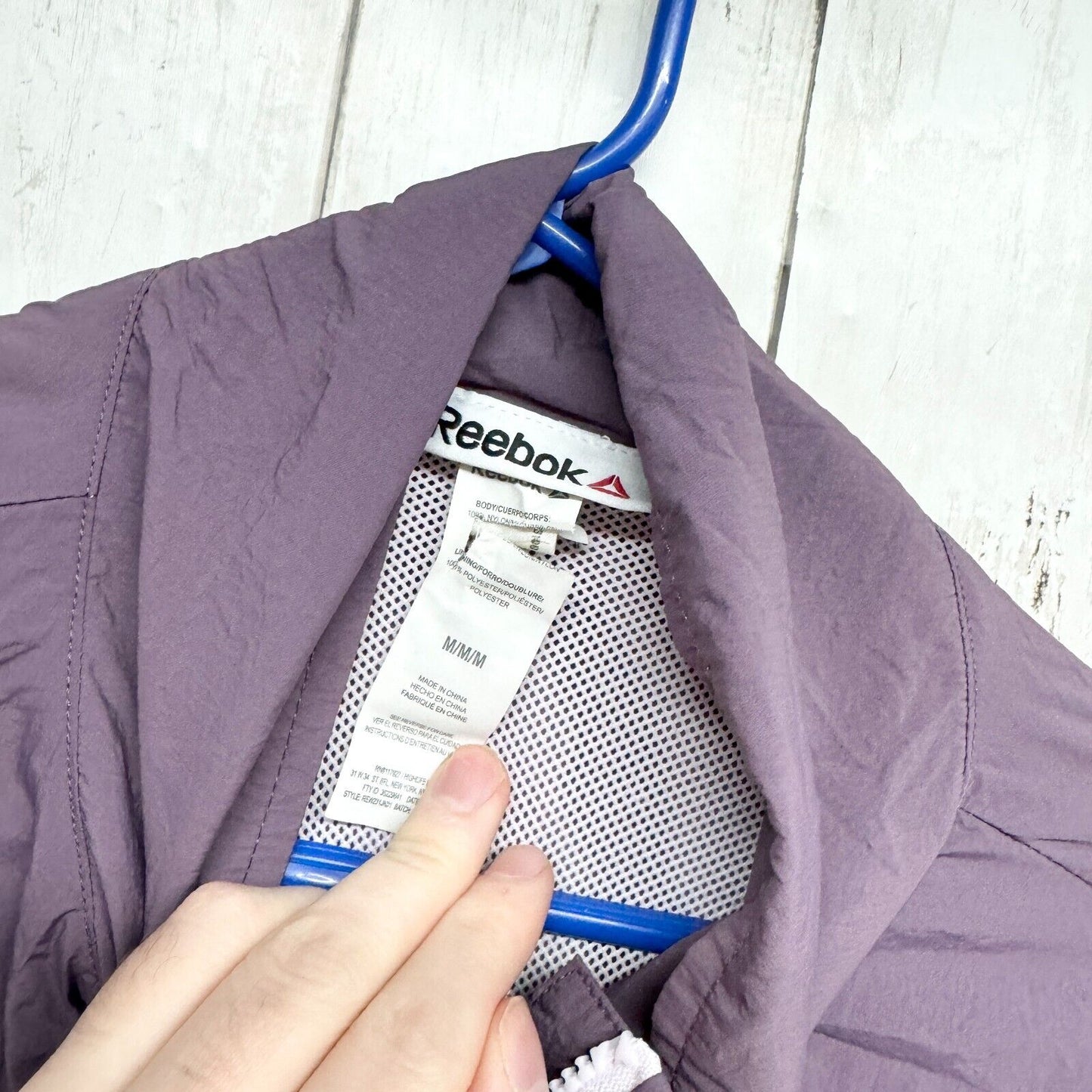 REEBOK Jacket Women Size M Purple Zip Up Windbreaker Hooded Outdoor Rain Jacket