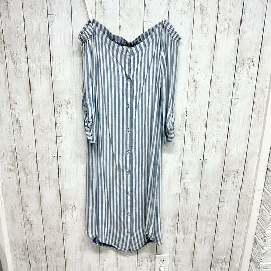 Cloth & Stone Dress Women Size Small Blue Striped Button Down Maxi Off Shoulder