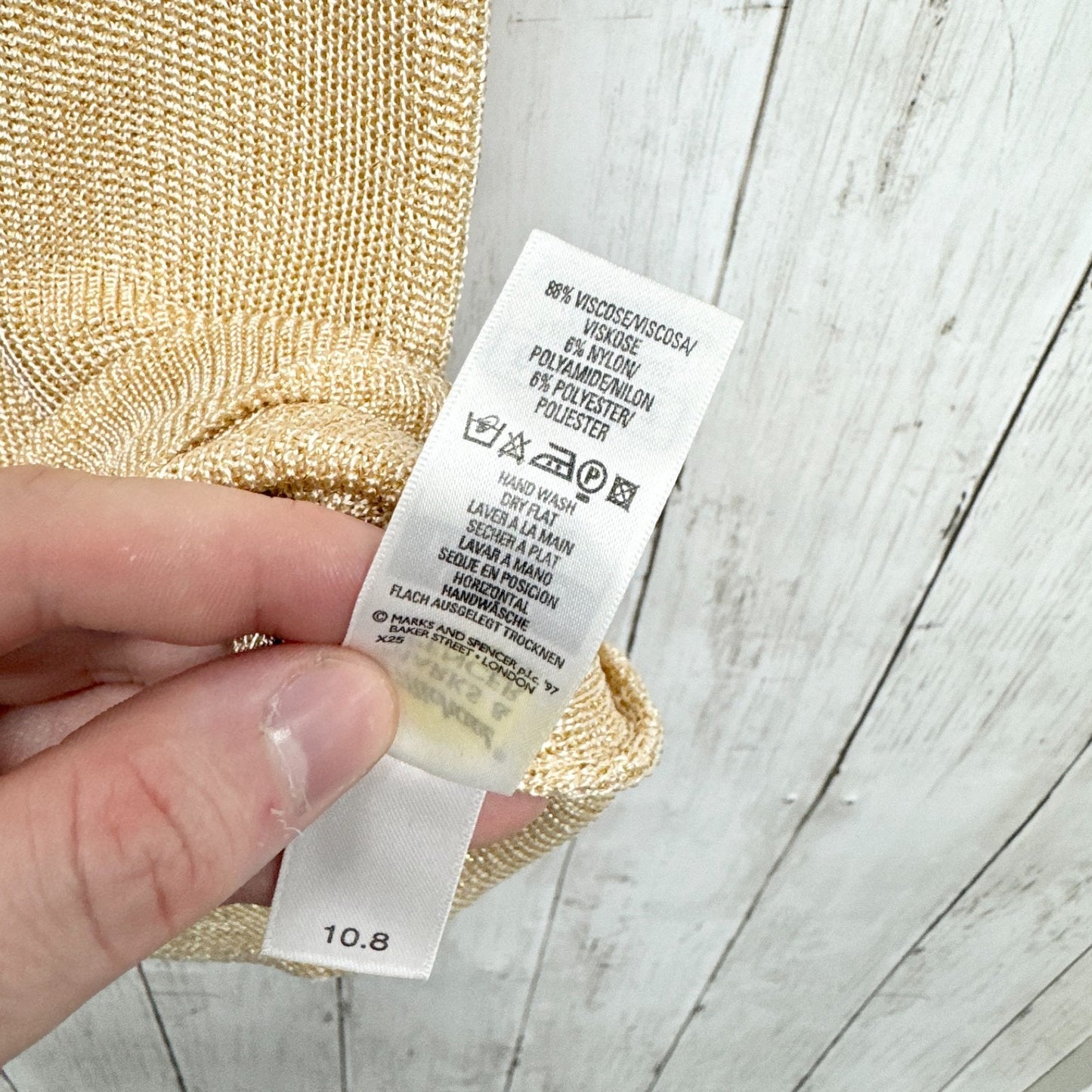 St Michael Marks & Spencer Blouse Women Size 12 Gold Knit Short Sleeve Sweater