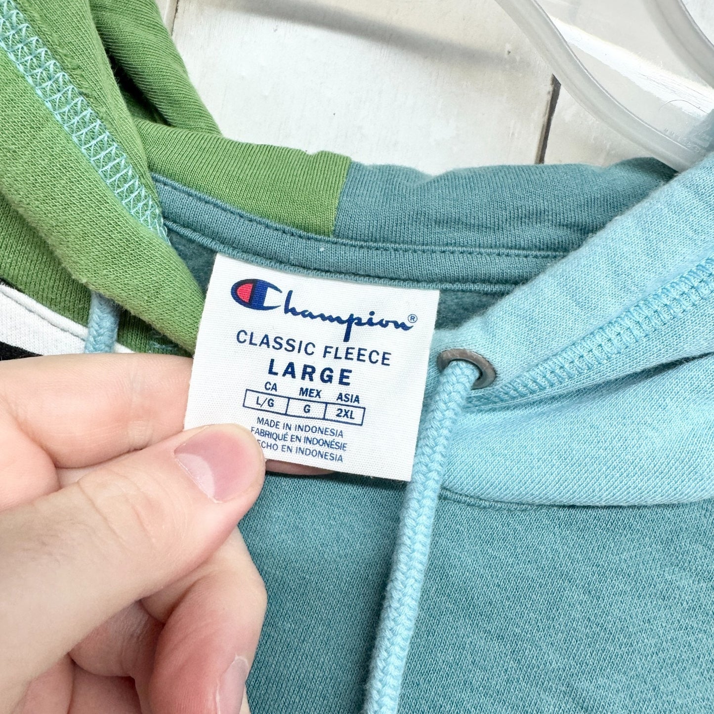 Champion Sweater Men Size Large Mixed Media Long Sleeve Hooded Sweatshirt Pocket