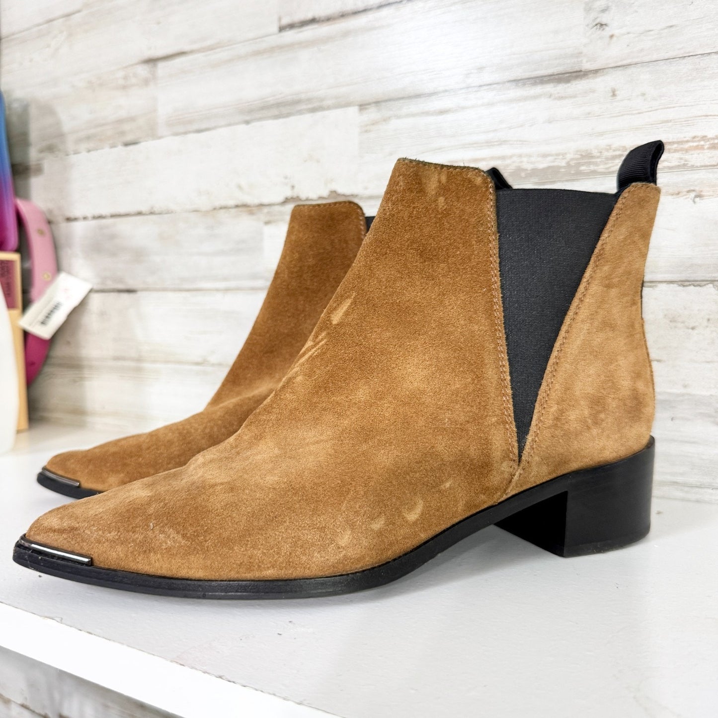 Acne Studios Boot Women Size 37 Jensen Metal-Tip Point Toe Suede Western Booties