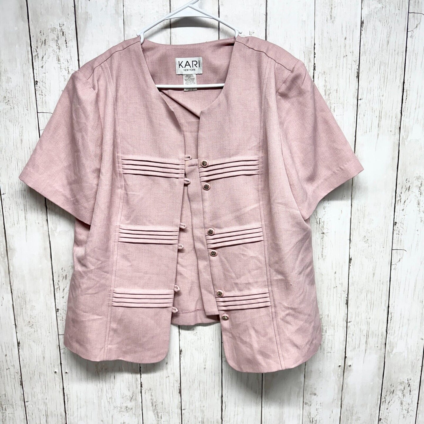 VTG KARI NEW YORK Button Closure Short Sleeve Pattern Striped Light Pink Jacket