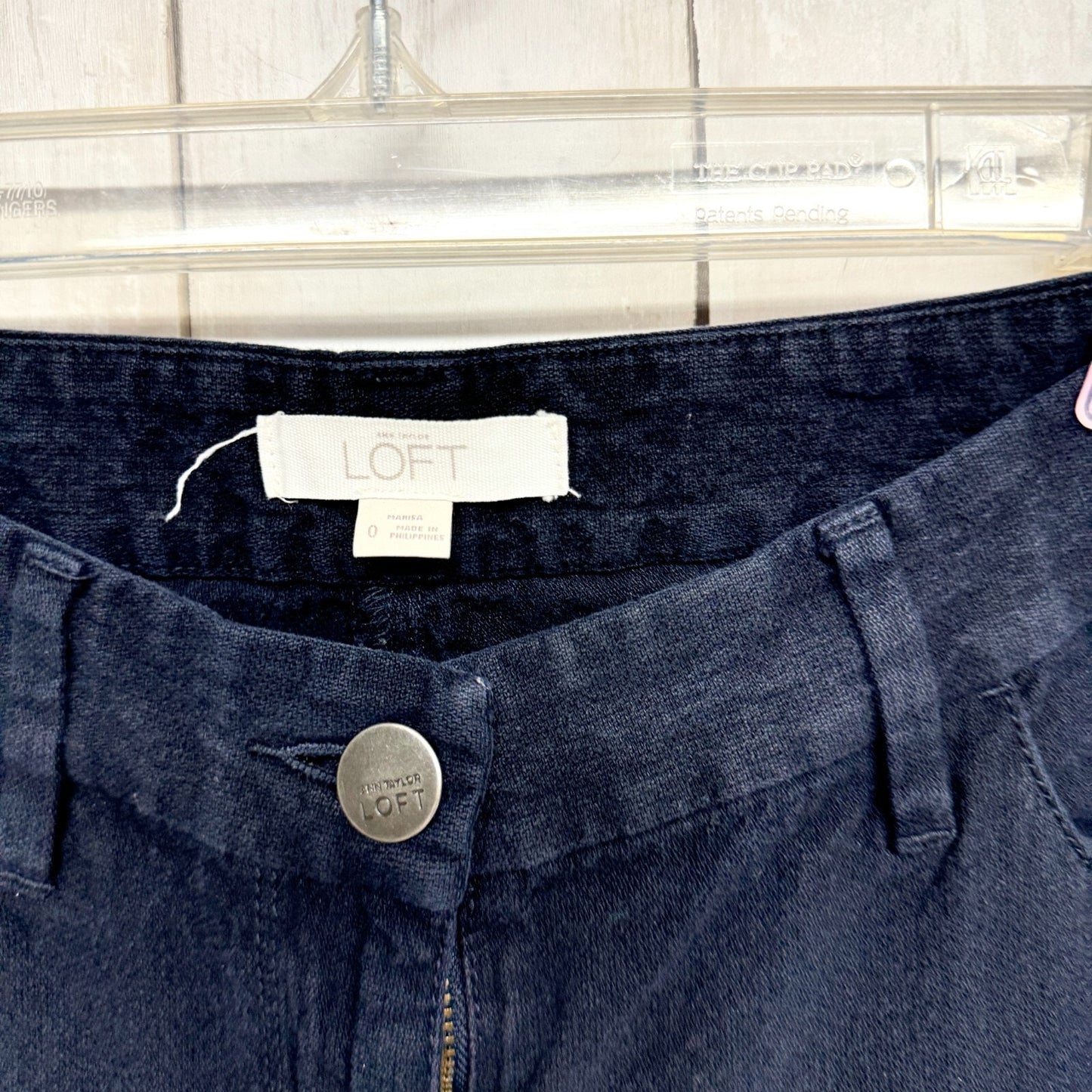 Loft Pants Women Sz 0 Dark Navy Denim High Rise Relaxed Straight Zip Fly Casual