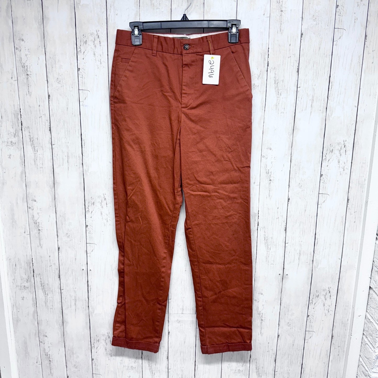 Zara Man Pants Size 29 Rust Slim Straight Chinos Cuffed Slit Pocket Zip Fly