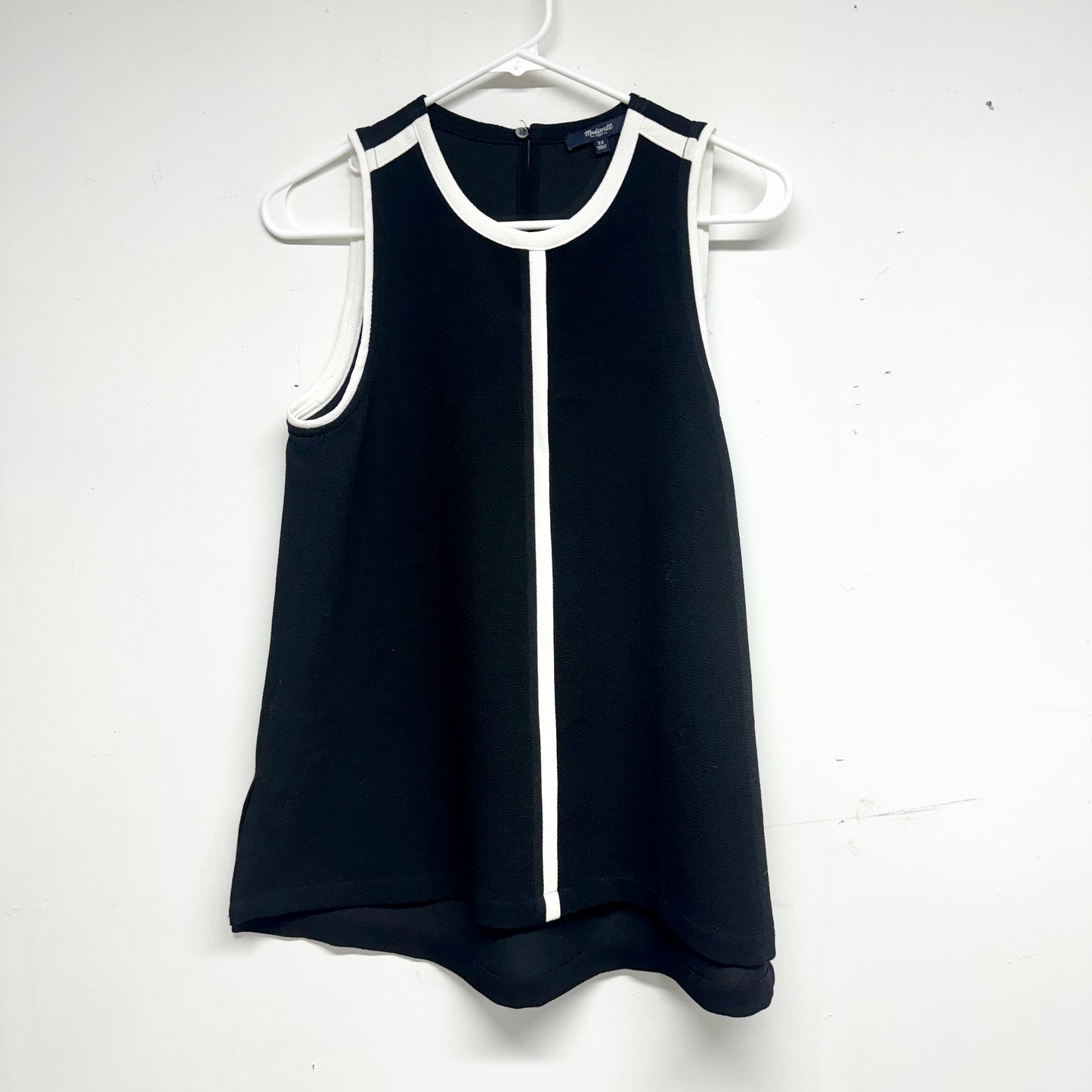 MADEWELL Women Black Crepe Canal Piped White Trim Tank Top Size XS
