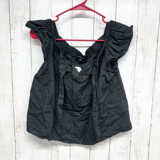Who What Wear Blouse SM Top Black Off Shoulder Ruffle Flutter Sleeveless V-Neck