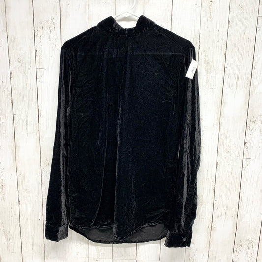 Asos Top Women Size Small Long Sleeve Mock Neck Zip Closure Velvet Blouse Black
