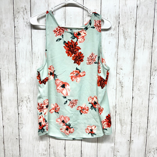 14th & Union Tank Top Women Sz L Teal Blue Floral Round Neck Straight Hem Summer