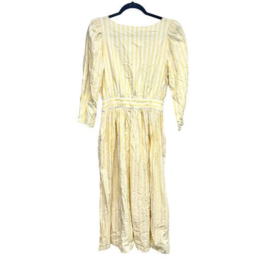 Vintage Allen Solly Cottage Core Open Back Cotton Back Button Yellow Maxi Dress