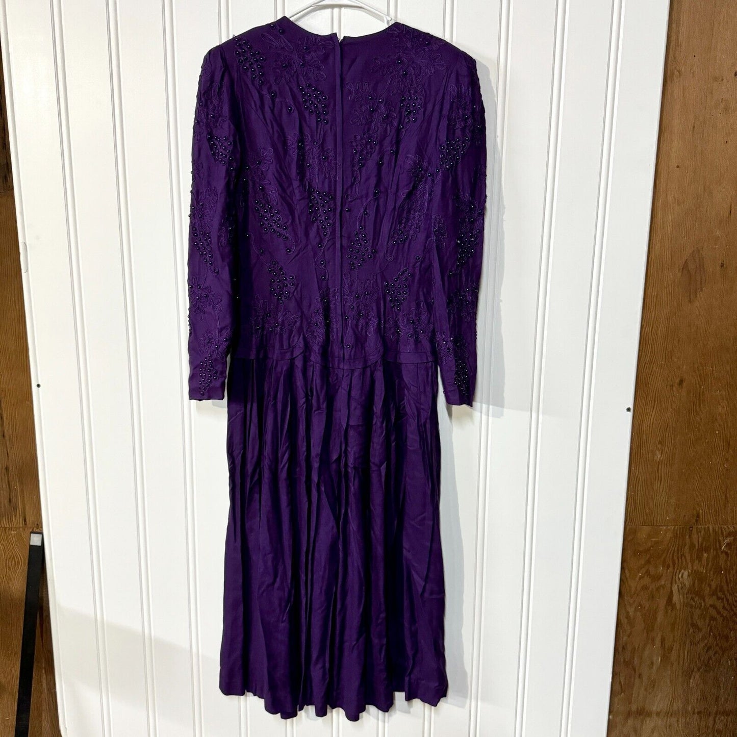 Vintage Marie St. Claire Purple Beaded Padded Shoulder Evening Dress Size 12