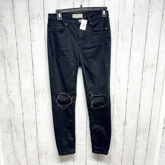FREE PEOPLE Women's Sz 28 Black Jeans Distressed Ripped Skinny Mid-Rise Ripped