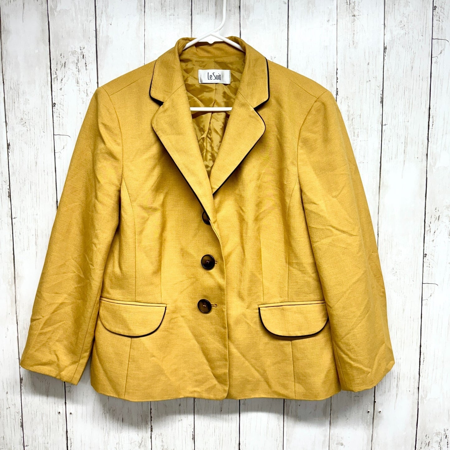 Le Suit Blazer Women's Size 8 Business Casual Monte Carlo Big Buttons Gold Leaf
