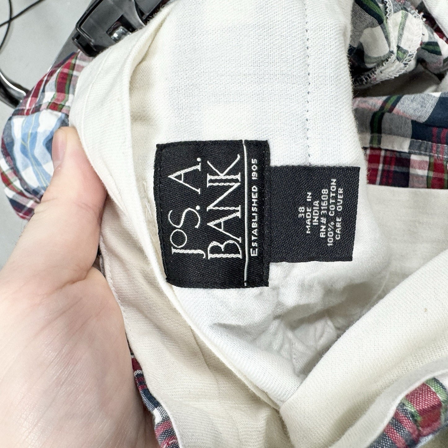 Jos. A. Bank Men Short Size 30 Madras Plaid Patchwork Cotton Chino Shorts Preppy