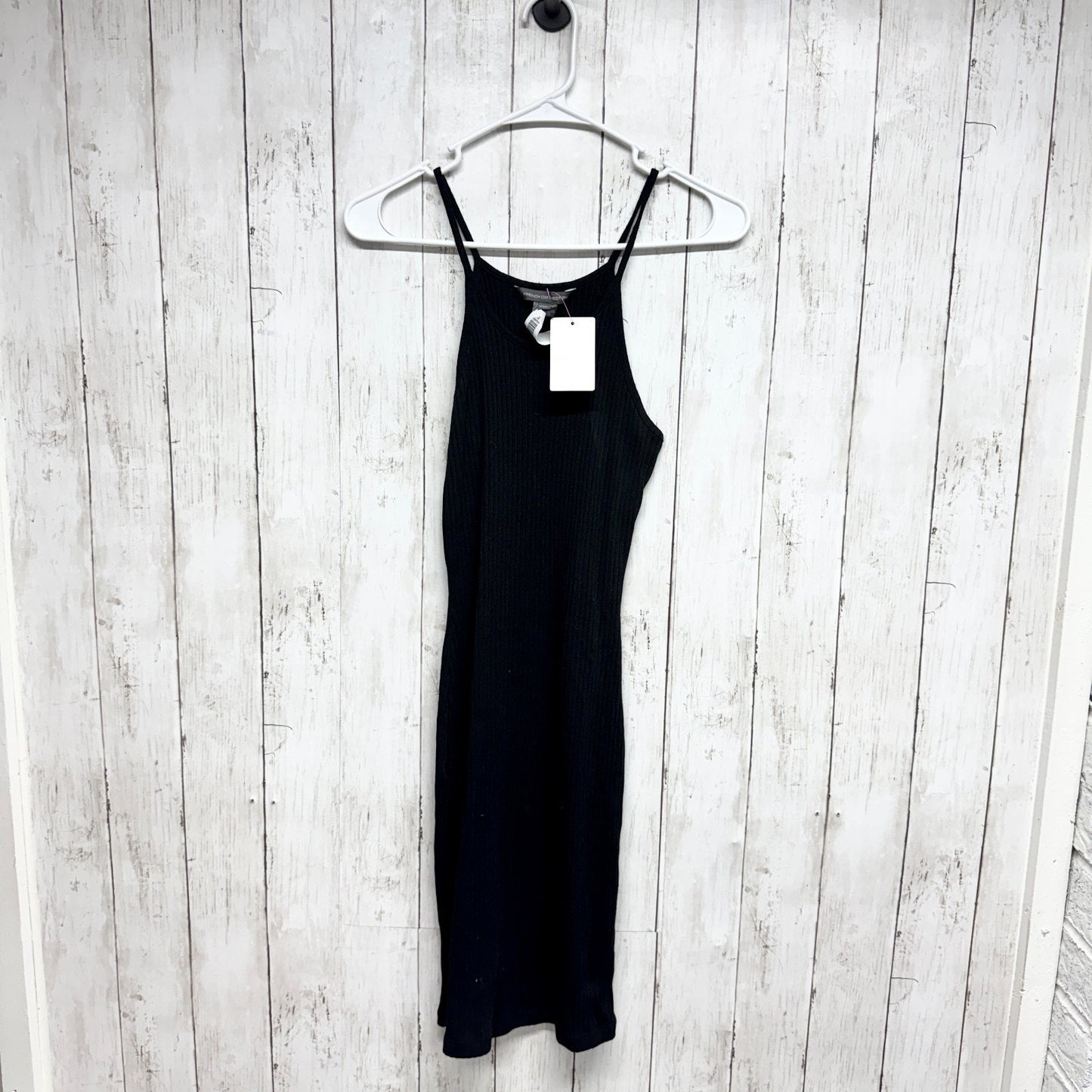 French Connection Dress Women Sz 4 Black Ribbed Sleeveless Spaghetti Strap Midi