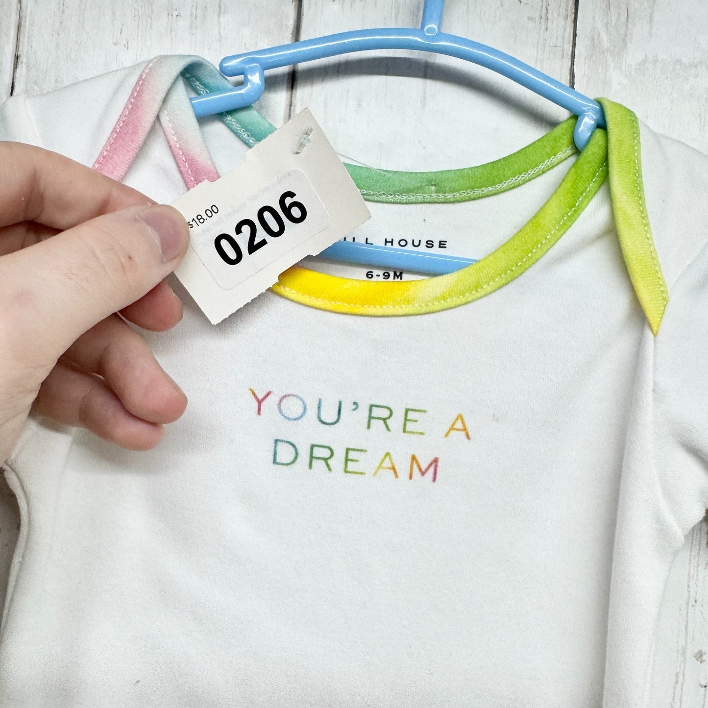 Hill House BodysuitBaby Size 6-9M White Short Sleeve You're A Dream Rainbow NWOT