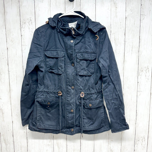 Fat Face Jacket Women Size 10 Navy Zip Button Hooded Utility Cinch Waist Pockets2071