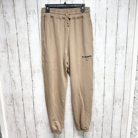 AllSaints Pants Women Size Large Tan Logo Athletic Joggers Elastic Waist Pockets