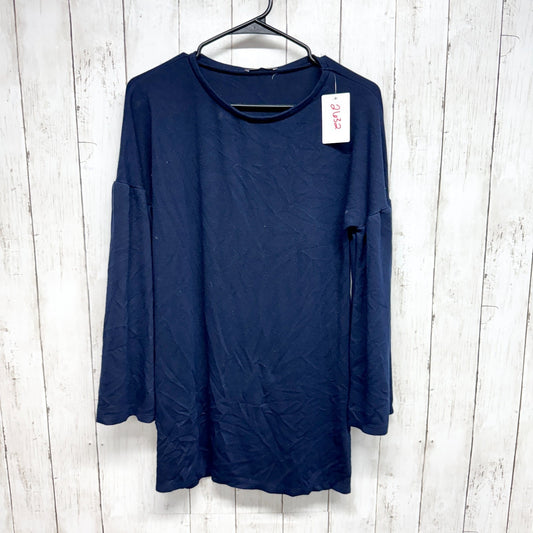 Zara Trafaluc Shirt Women Sz Small Navy Blue Boat Neck Flare Long Sleeve Blouse