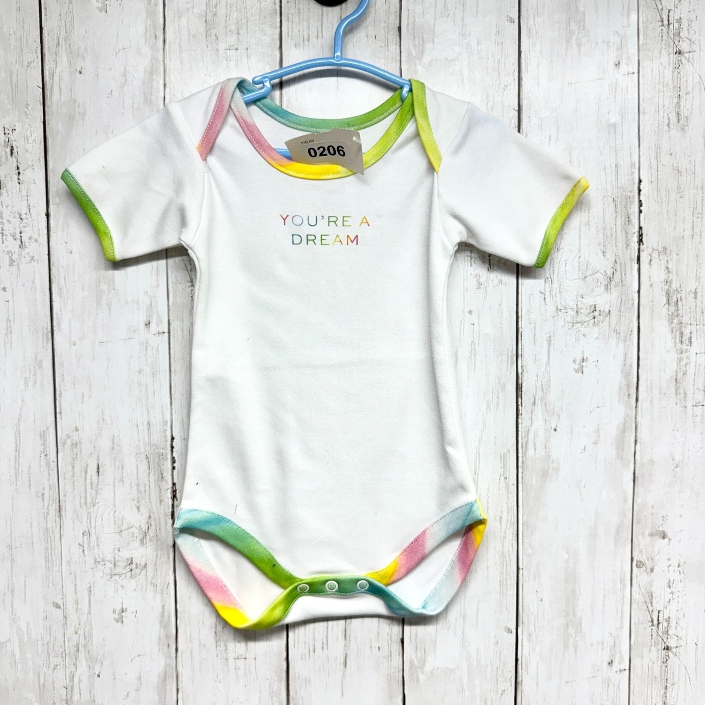 Hill House BodysuitBaby Size 6-9M White Short Sleeve You're A Dream Rainbow NWOT