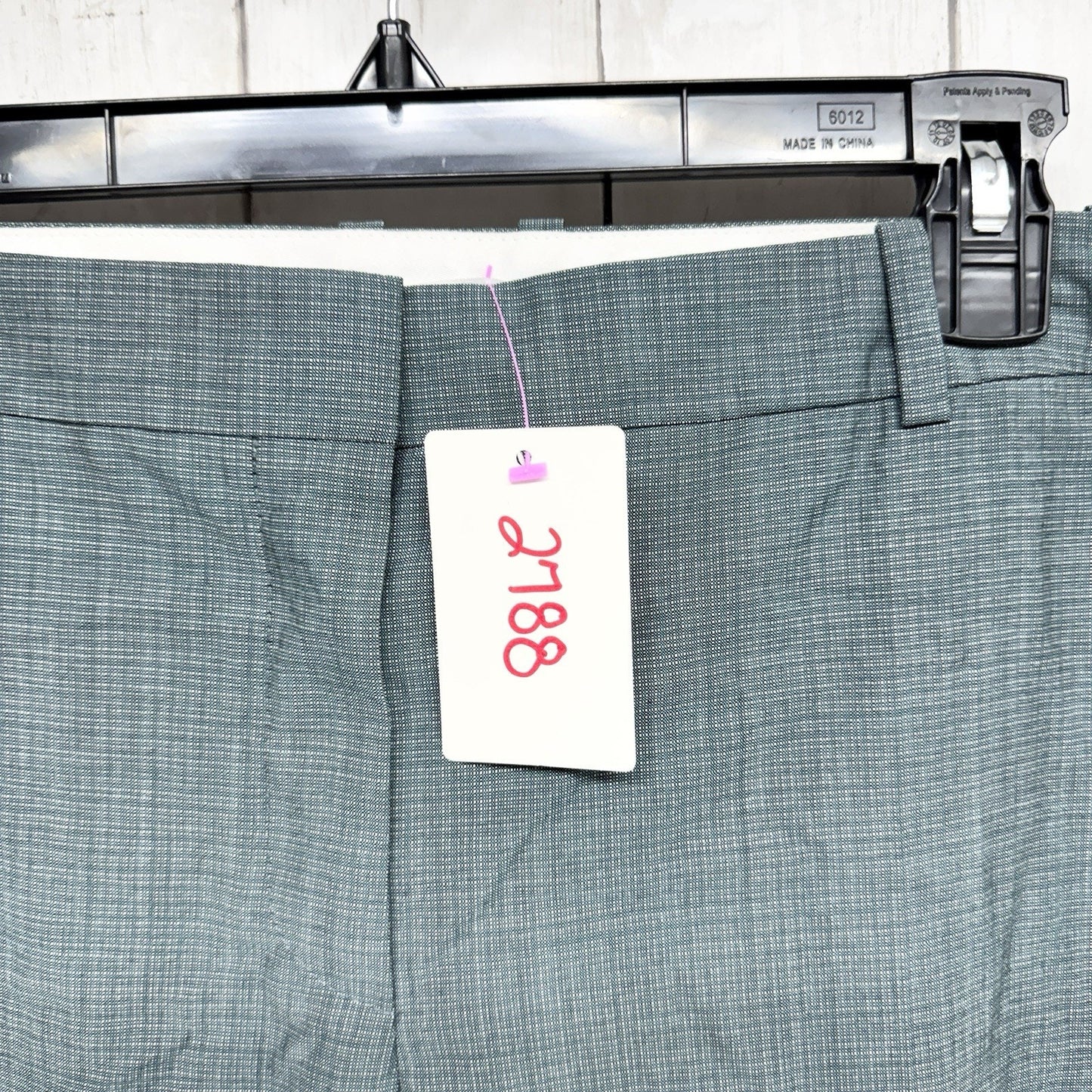 Boss Pant Men Size 12 Green Gingham Tapered Straight Trousers Dress Pants Cuffed