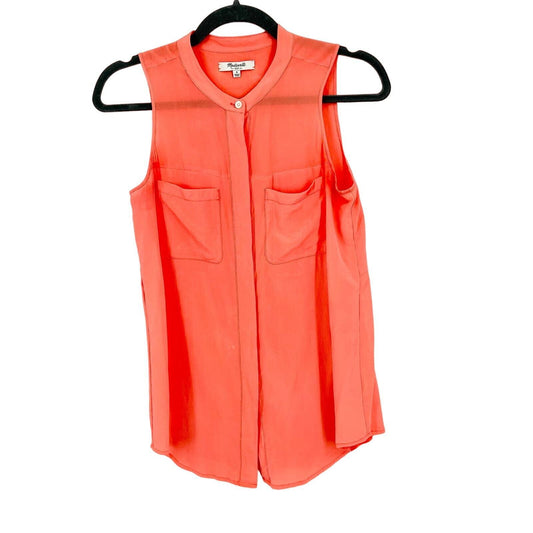 Madewell Coral Silk Button Down Sleeveless Lightweight Tank Top Size Small