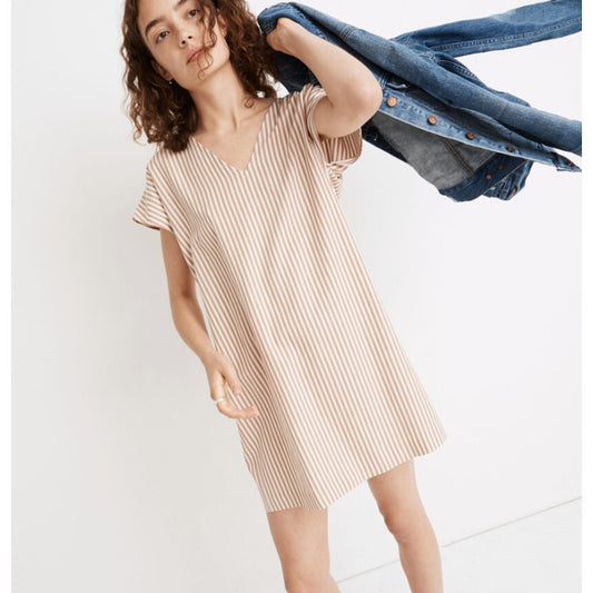 MADEWELL Women Button-Back Easy Short Sleeve Shirt Dress in Stripe Size XXS