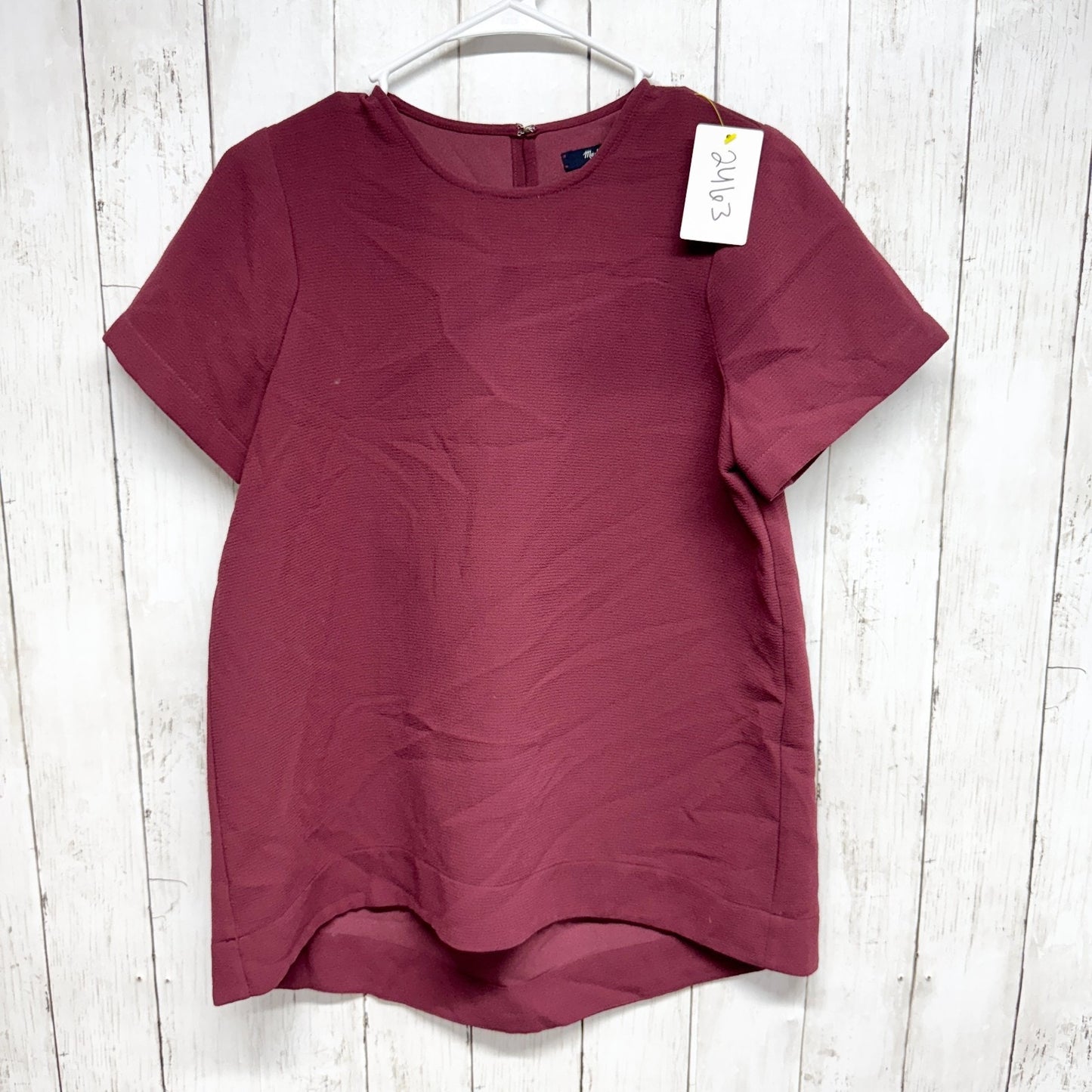 Madewell Shirt Women Size Small Burgundy Round Neck Short Sleeve Blouse Business