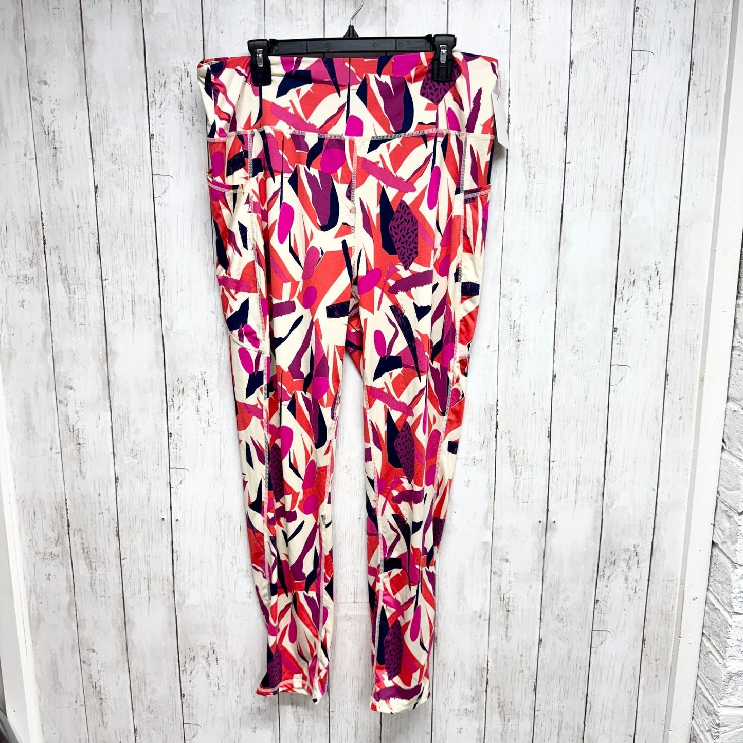 J. Dow Fitness Pants Women Size 2X Pink Cream Orange Athletic Leggings Pockets