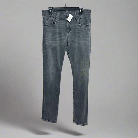 7 For All Mankind Mid Rise Grey Washed Straight Leg Jeans Size 33/14