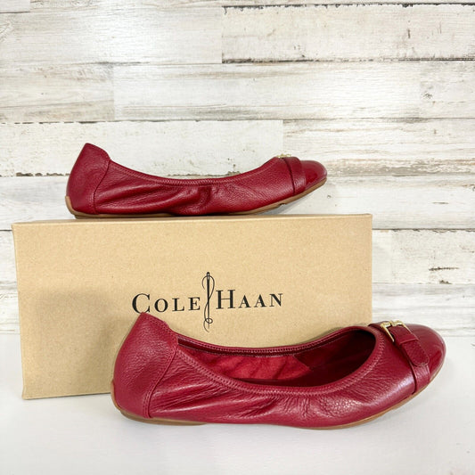 COLE HAAN Shoes Women Size 6.5 Red Patent Leather Ballet Flats W/ Box Low Arch