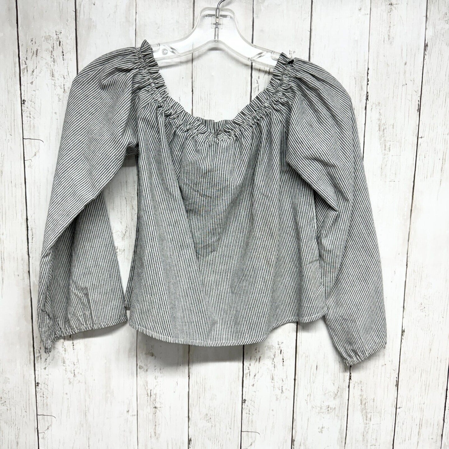 BRANDY MELVILLE Blouse Women OS Flared Wide Sleeve Cropped Off Shoulder Grey
