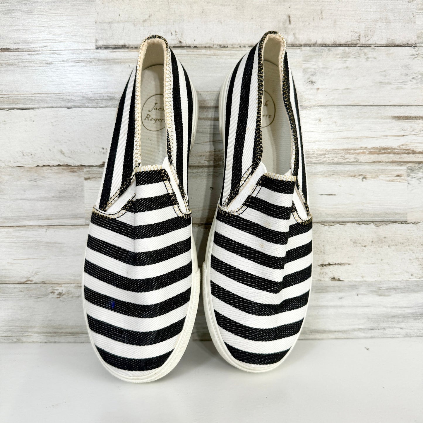 Jack Rogers Women's Slip On Shoe Black White Striped Size 8.5
